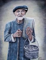 People - Old Man With His Stones - Acrylic On Canvas