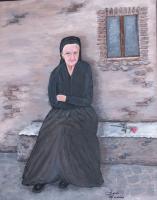 People - Old Woman Waiting - Acrylic On Canvas