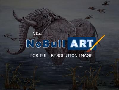 Wildlife - Old Elephant Bathing - Acrylic On Canvas